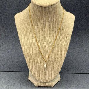 Pearl Teardrop Pendant Necklace As Is Gold Chain Silver Swirl Cage